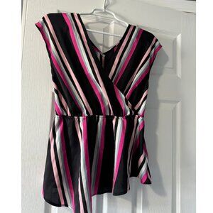 Express Black & Pink Striped Elastic Waist Top